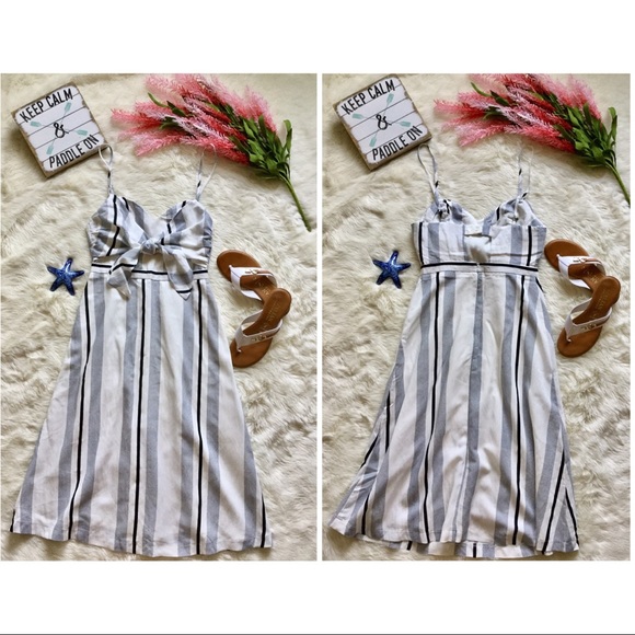 SOLD🚫Lush Woven Tie Front Striped Midi - Picture 5 of 8